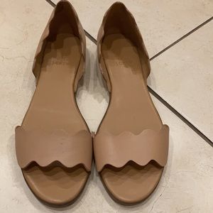 J crew Leather scalloped peep-toe flats